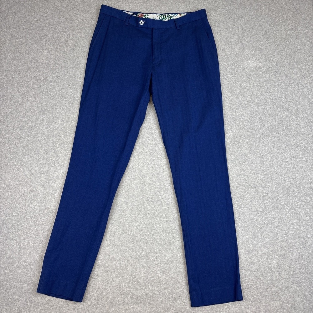 Paisley and Gray Pants Mens 32x30 Royal Blue Linen Blend Slim Fit Preppy Chino